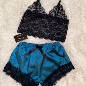 Satin short with lace top